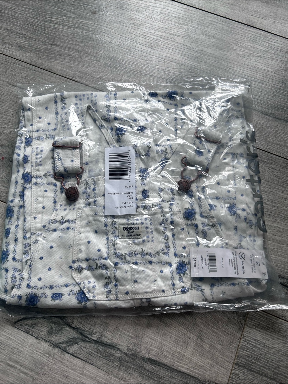 OshKosh B'gosh Girls' White & Blue Floral Print Overalls